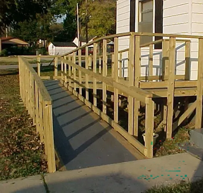 Wooden walkway at a residence.