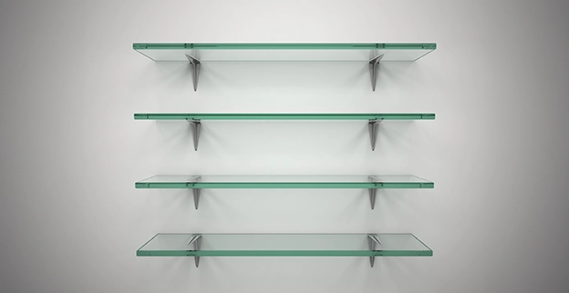 Floating empty glass shelving.