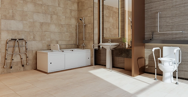 Handicap accessible bathroom.