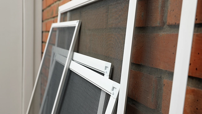 Up-close view of window screens.