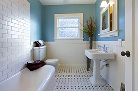 Light blue bathroom.