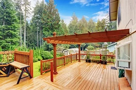 Deck with wood covering.