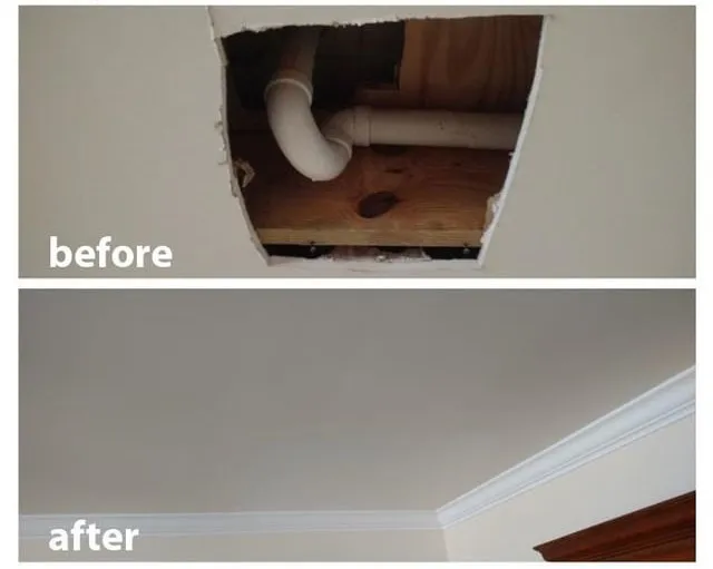 Before and after of drywall repair.