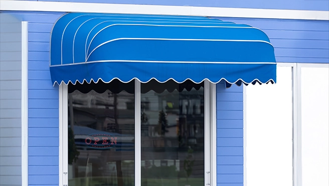 A picture of an awning outside of a store.