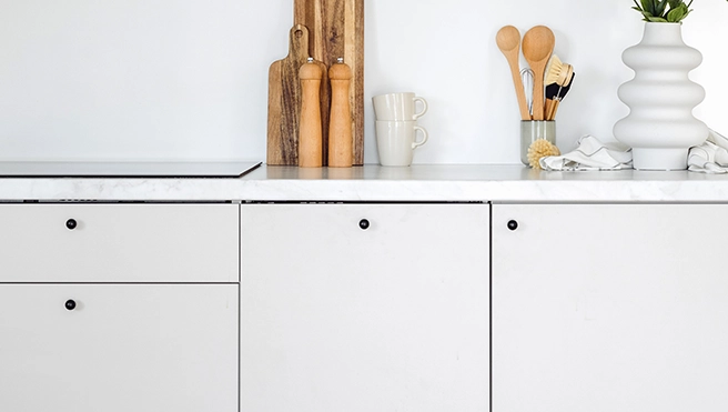 A picture of newly painted cabinets.