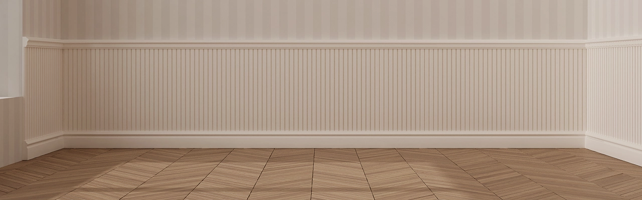 Wall with decorative wainscoting.