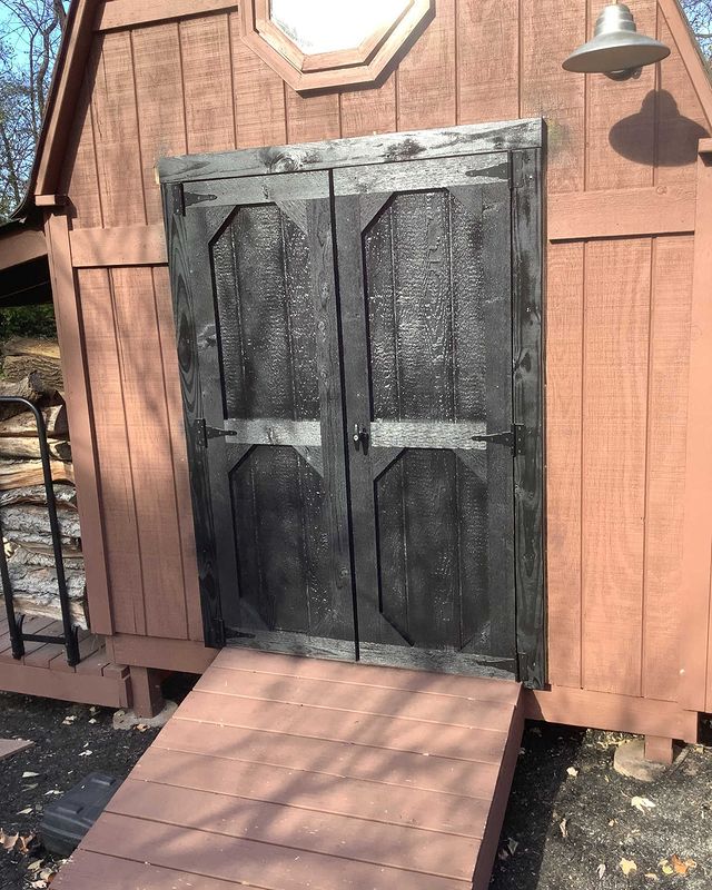 Black doors on outdoor shed