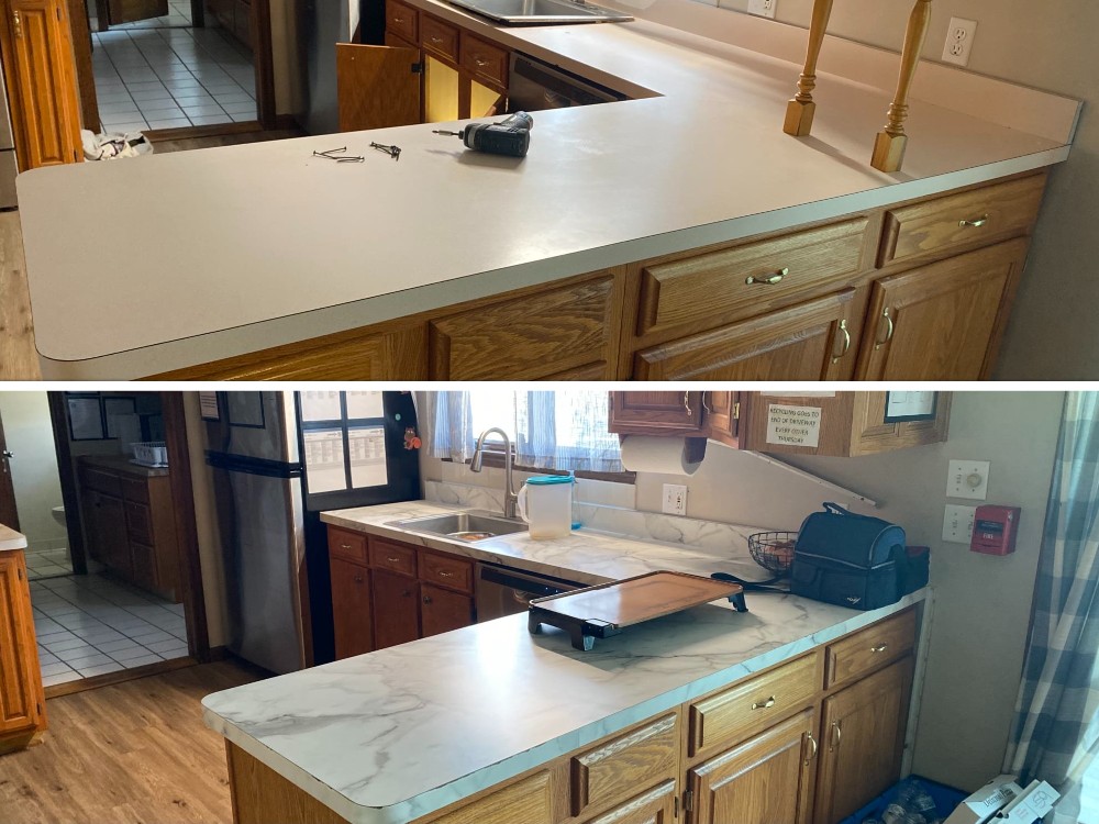 Beacon counter by sink collage.
