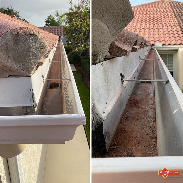 Cleaned gutters cluttered with leaves