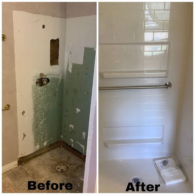 Before and after a fresh shower installation.