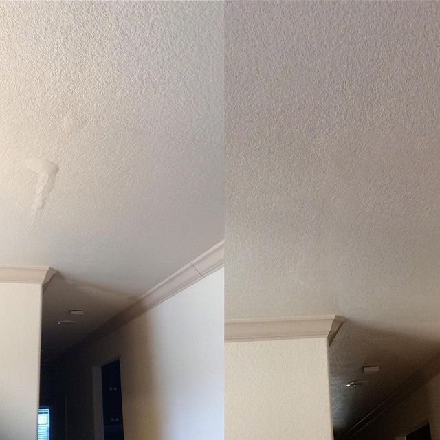 Before and after of ceiling repair.