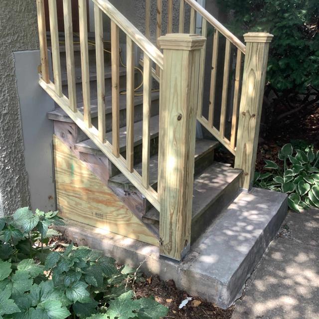 Build exterior wood stairs and wood railings