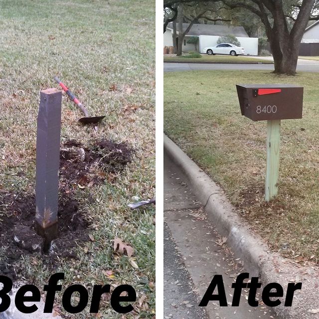 Before and after mailbox repair