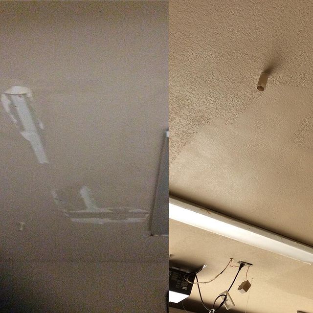 Ceiling repair before and after.