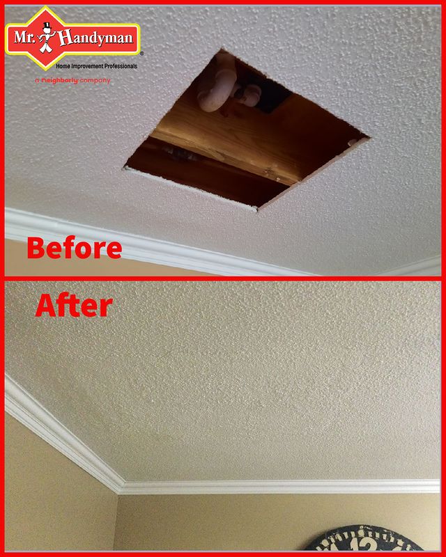 Before and after of a ceiling repair