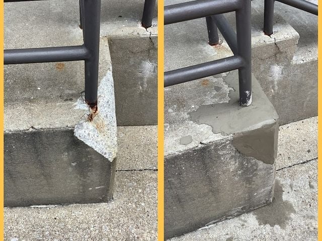 Crumbling concrete before and after