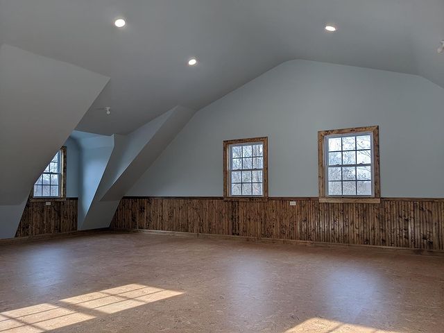 brown wainscoting and window trim.
