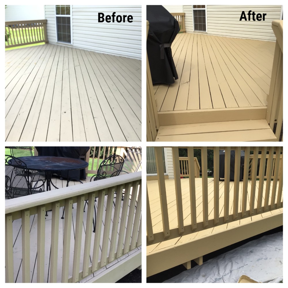 Deck painting before on left - and after on right
