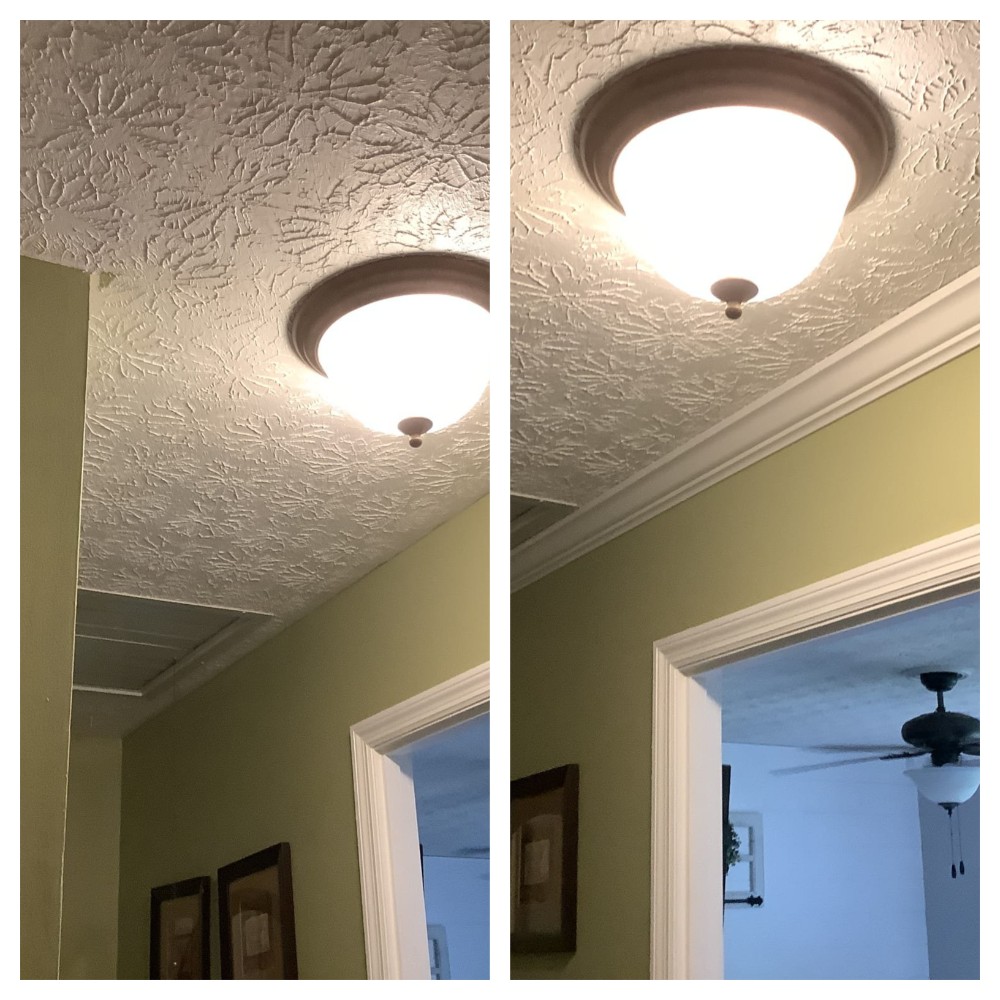 This project involved installation of a small area of crown mold, and the difference it can make even in a small space is astounding.