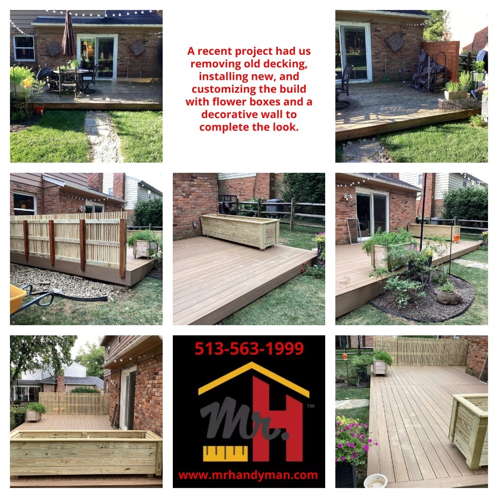 A recent project had us removing old decking, installing new Timbertex material, and customizing the build with flower boxes and a decorative wall to complete the look.