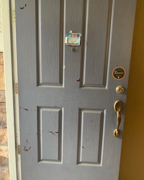 Gray door being refinished.