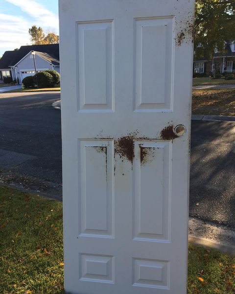 Door with stain spot on it.
