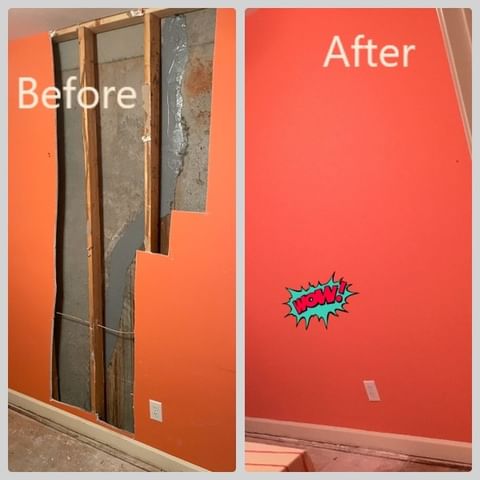 Drywall repair and painting - Before and after