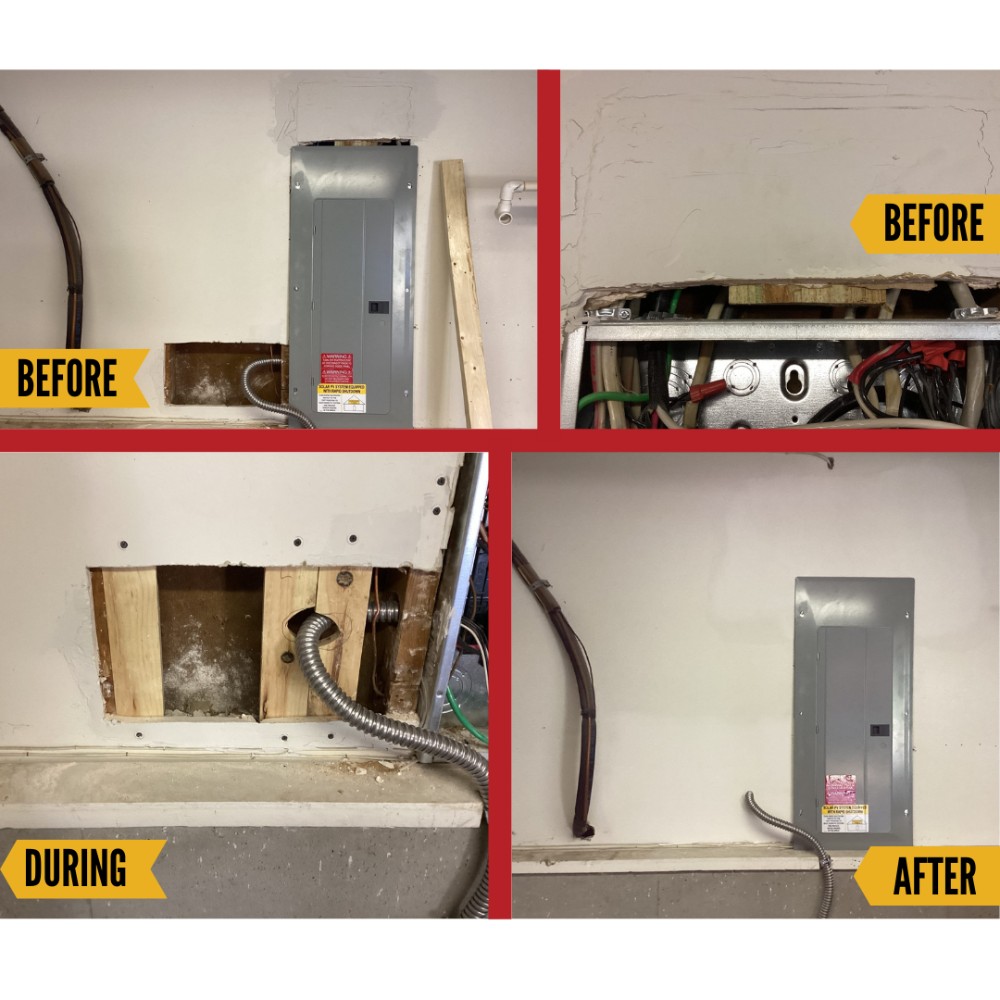 Drywall repairs around electrical panel in Olathe