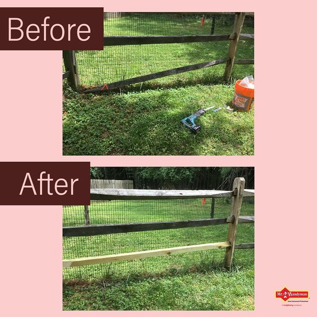 Before and after outdoor fence repair.