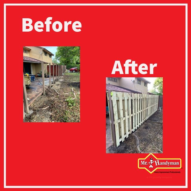 Before and after of wooden fence build.