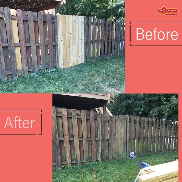 Fence repair before and after.