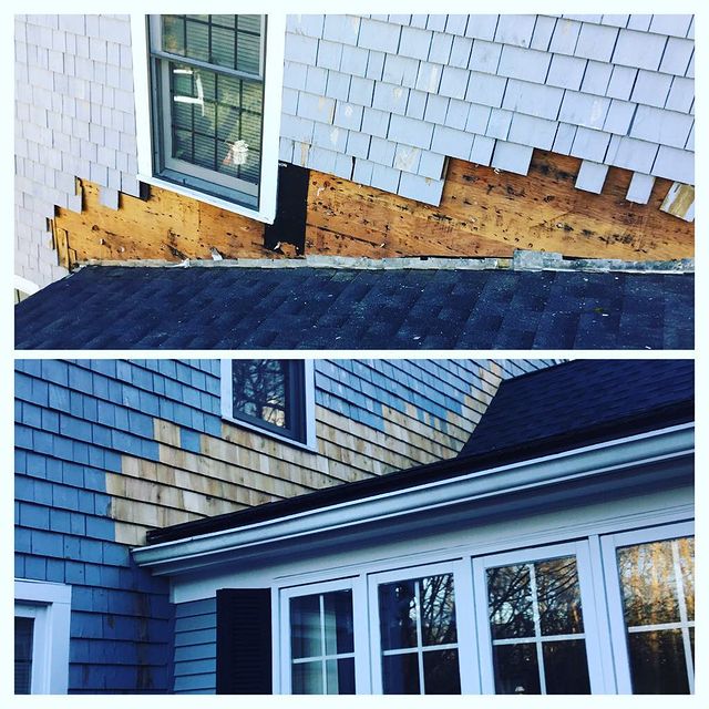 Before and after home shingles replacement.