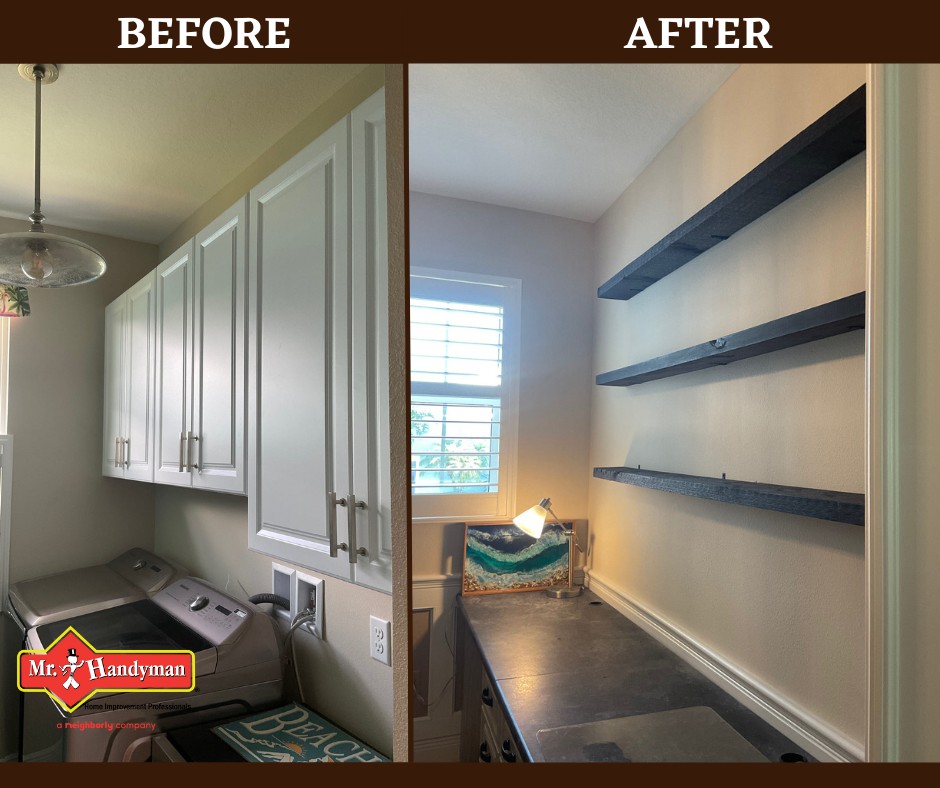 Cabinet demo and floating shelves install.