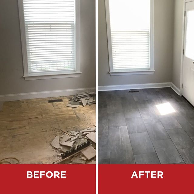 Flooring before and after.