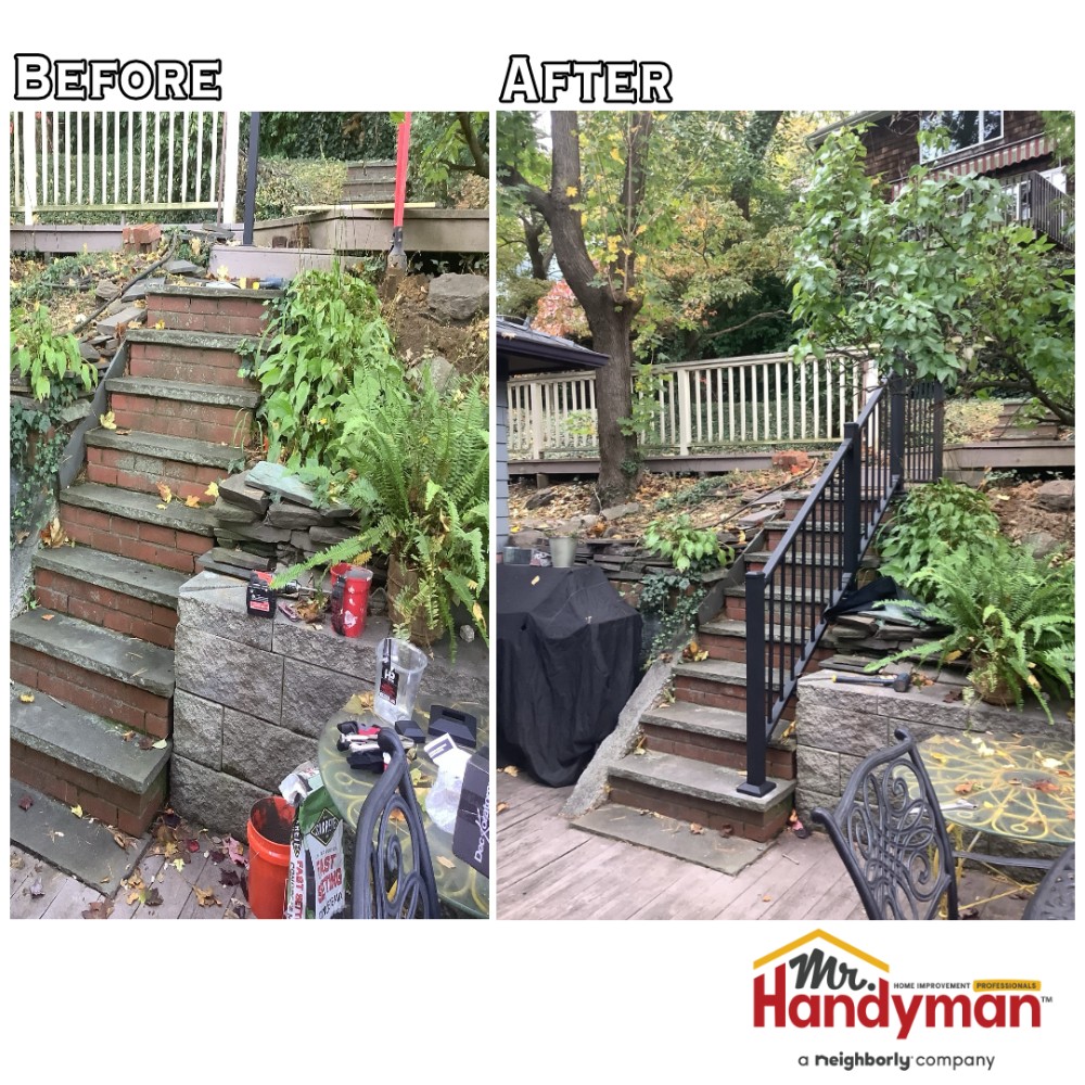 Black aluminum handrail installation