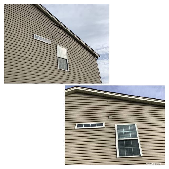 before and after of siding repair on exterior of house
