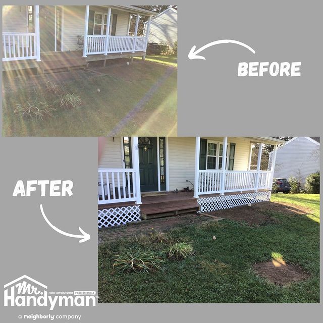 White lattice added to front porch