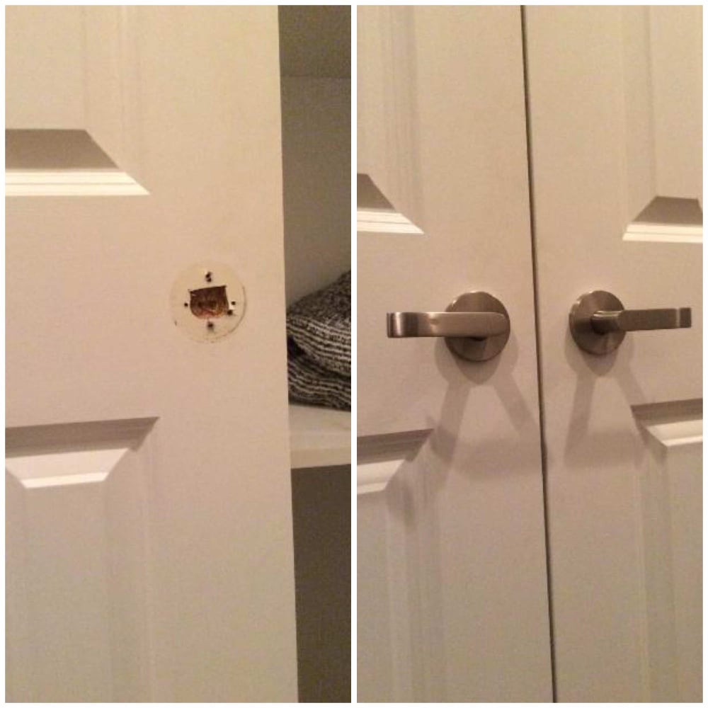 Install dummy knobs on closet door in Westport