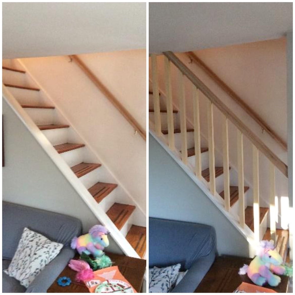 Install railing on basement stairs in Newtown
