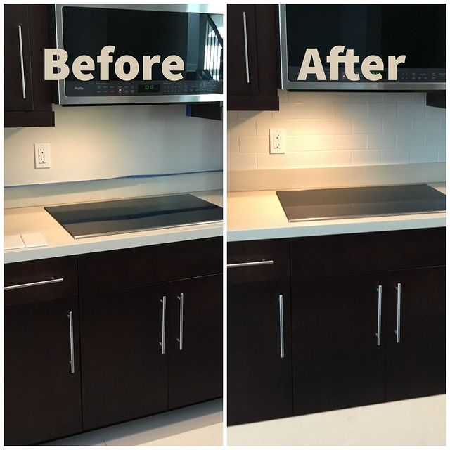 Backsplash installed in the kitchen