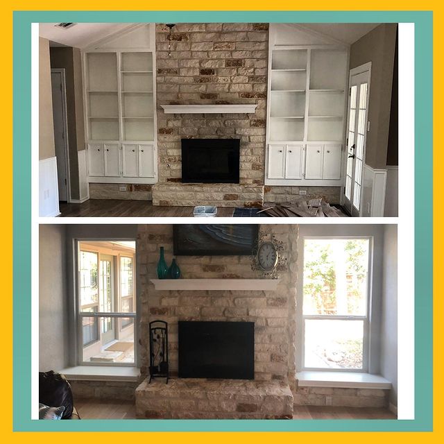 Before and after windows added to living room