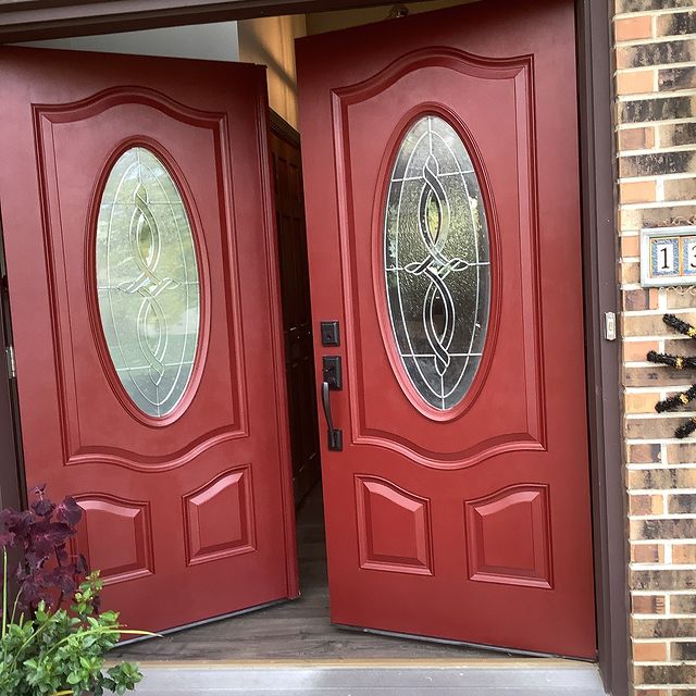 Newly painted red doors.