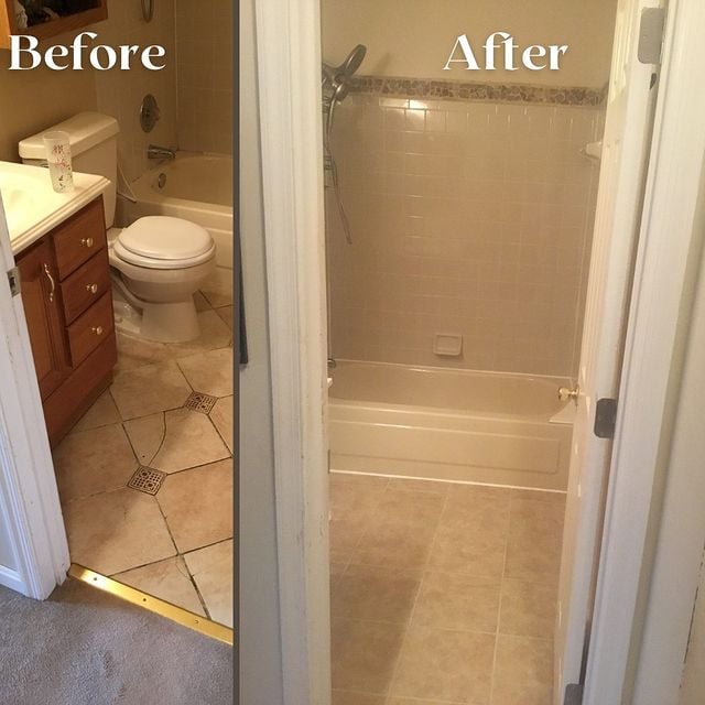 Before and after of bathroom floor tile