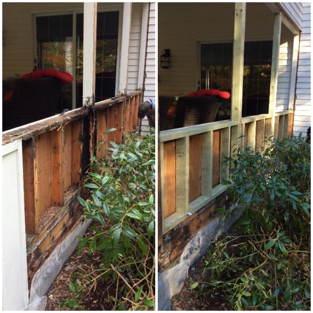 Repair framing porch wall in New Canaan