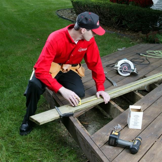 Replace bad floorboards, railings, stairs treads and risers with new wood