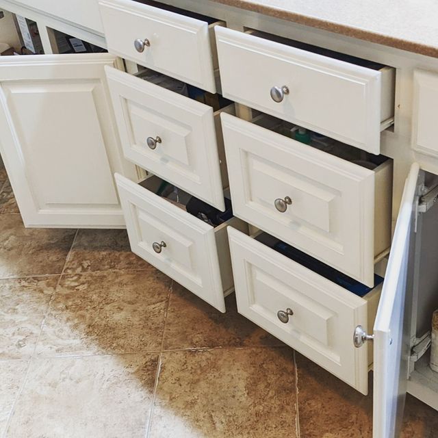 Replaced drawer slides and hinges on vanity