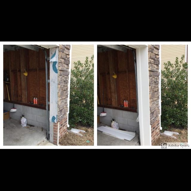Replaced trim board and weatherstripping on garage.