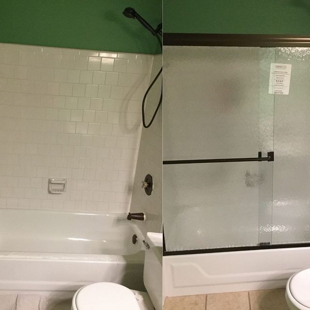 Shower door before and after.