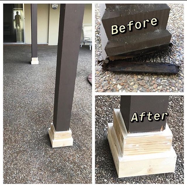 rotten wood post before and after