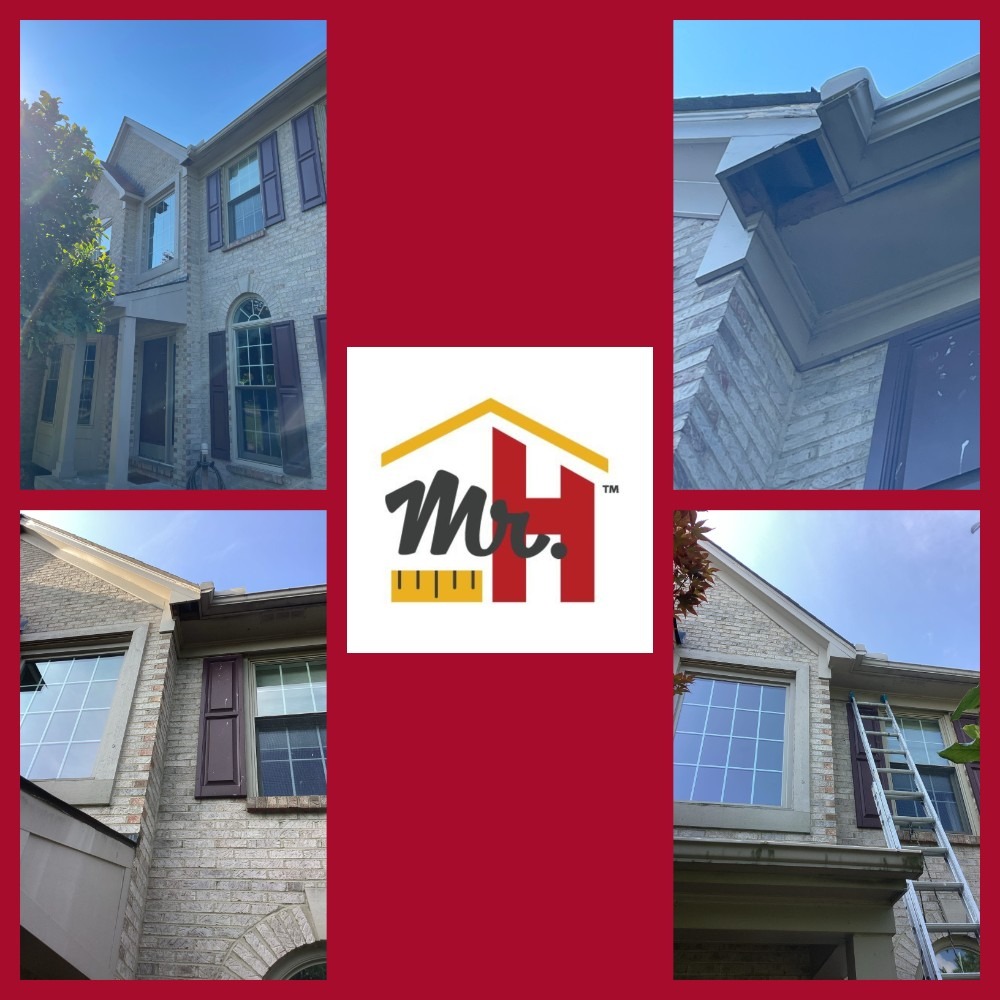 On a particularly high location, we completed soffit repairs. We cut out the damaged area, relocated the bird’s nest (baby birds had vacated the nest), installed new wood in place and painted.